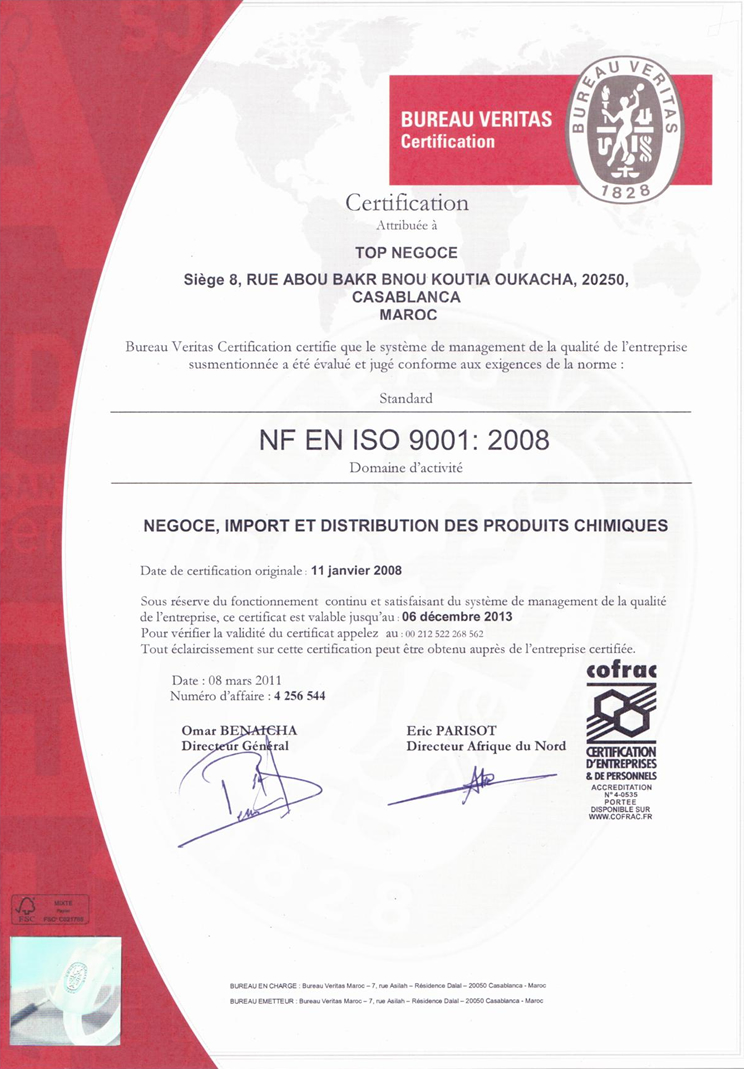Certificat ISO 9001 Bureau Veritas
